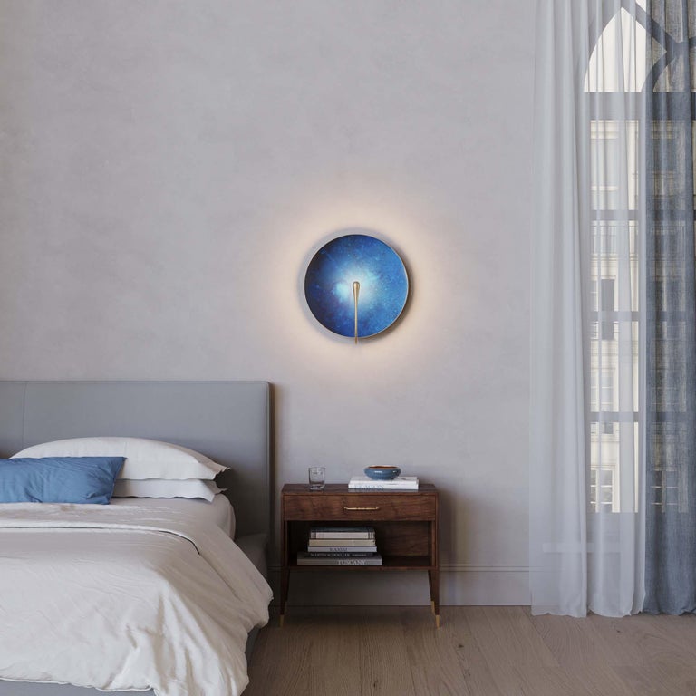 'Cosmic Azure' Indigo Blue Patina Brass Contemporary Wall Light, Sconce For Sale 1