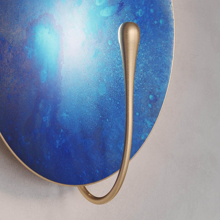 'Cosmic Azure' Indigo Blue Patina Brass Contemporary Wall Light, Sconce For Sale 2