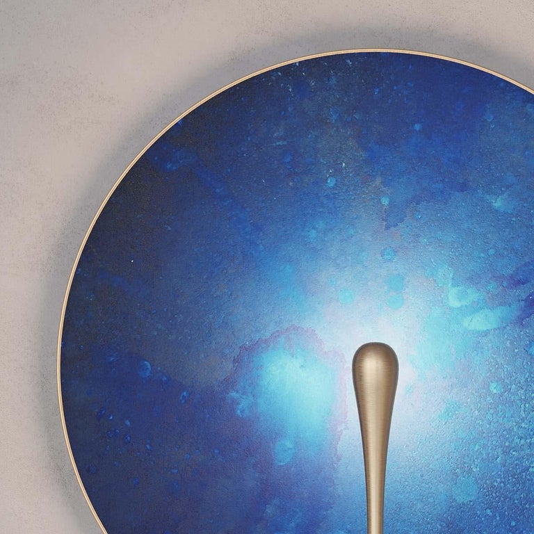 'Cosmic Azure' Indigo Blue Patina Brass Contemporary Wall Light, Sconce For Sale 3