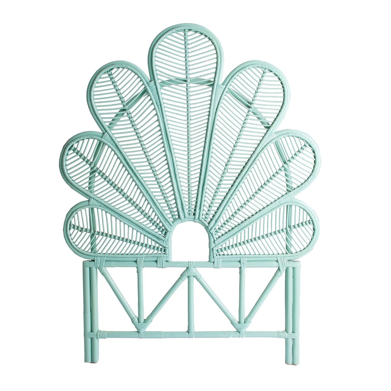 Mid-Century Modern Azure Lacquer Rattan and Wicker Headboard