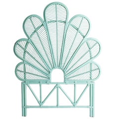 Azure Lacquer Rattan and Wicker Headboard