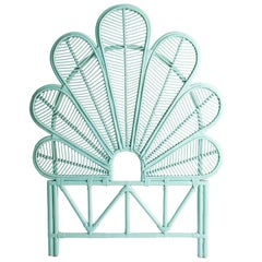 Azure Lacquer Rattan and Wicker Headboard