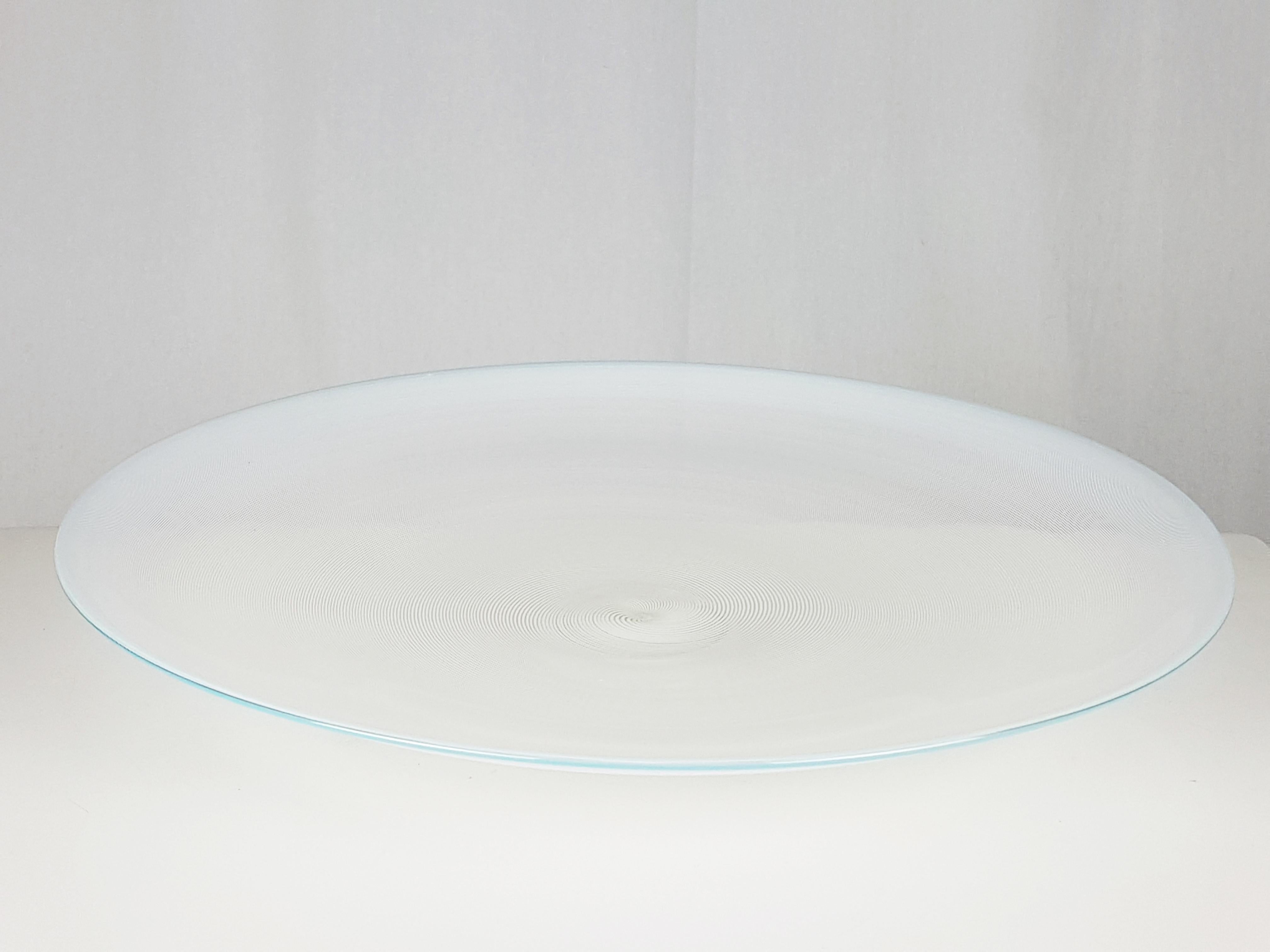 Hand-Crafted Azure, White & Clear Filigrana Murano Glass Centerpiece Venini Attributed, 1990