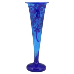 Azurette Art Deco Blue Cameo Glass Vase by Charles Schneider Le Verre Français