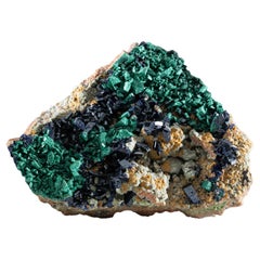 Antique  Azurite Mineral Crystal on Malachite Calcite Matrix From , Namibia