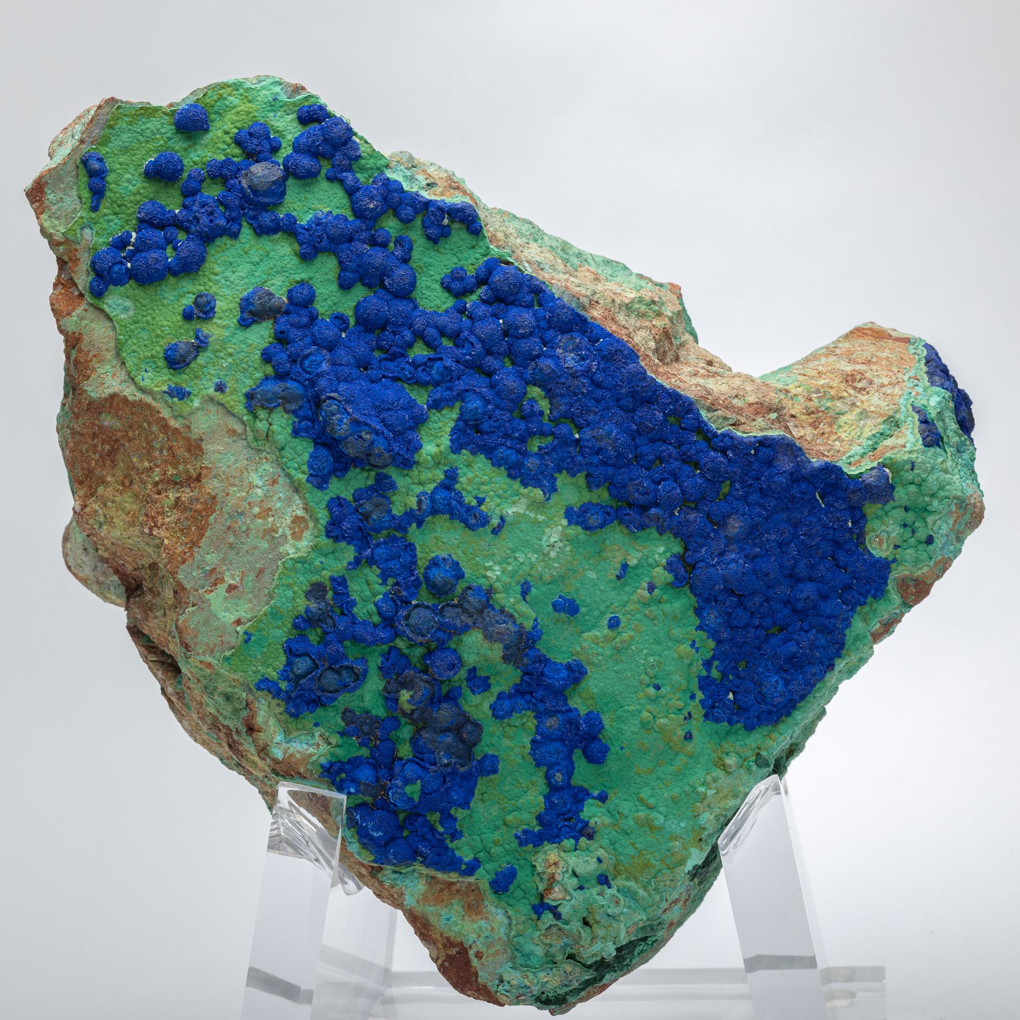 Azurite and Malachite Specimen from Arizona Mounted on Custom Acrylic Stand In New Condition For Sale In Polanco, CDMX