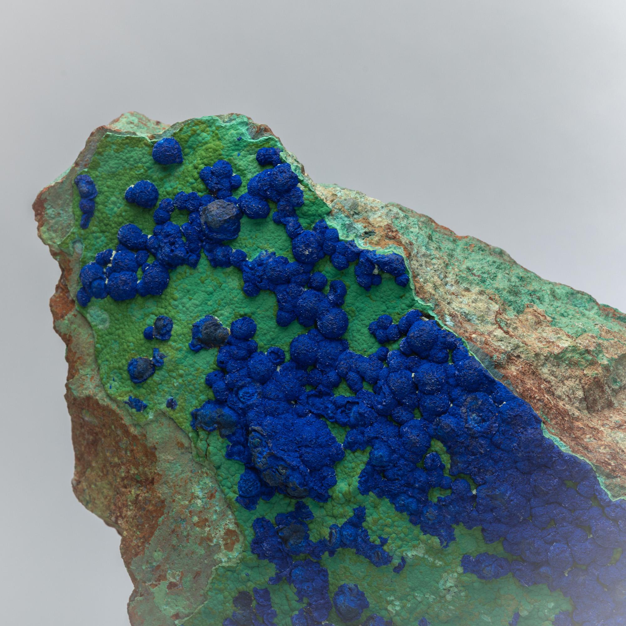Contemporary Azurite and Malachite Specimen from Arizona Mounted on Custom Acrylic Stand For Sale