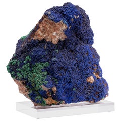 Azurite and Malachite Specimen from Morocco Mounted on Custom Acrylic Stand