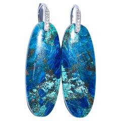 Azurite Chrysocolla Oval Earrings in Sterling Silver