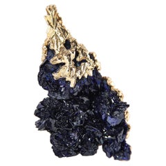 Azurite Crystal Gold Pendant Nugget Deep Blue Nature Devotion Style