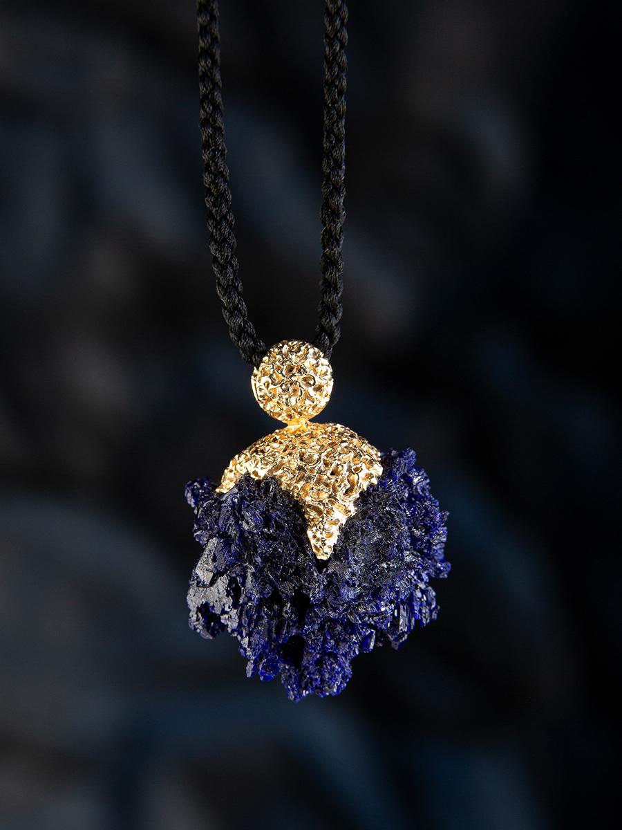 Azurite Crystals Gold Pendant Raw Uncut Moroccan Stone Ultramarine Magic Healing 5