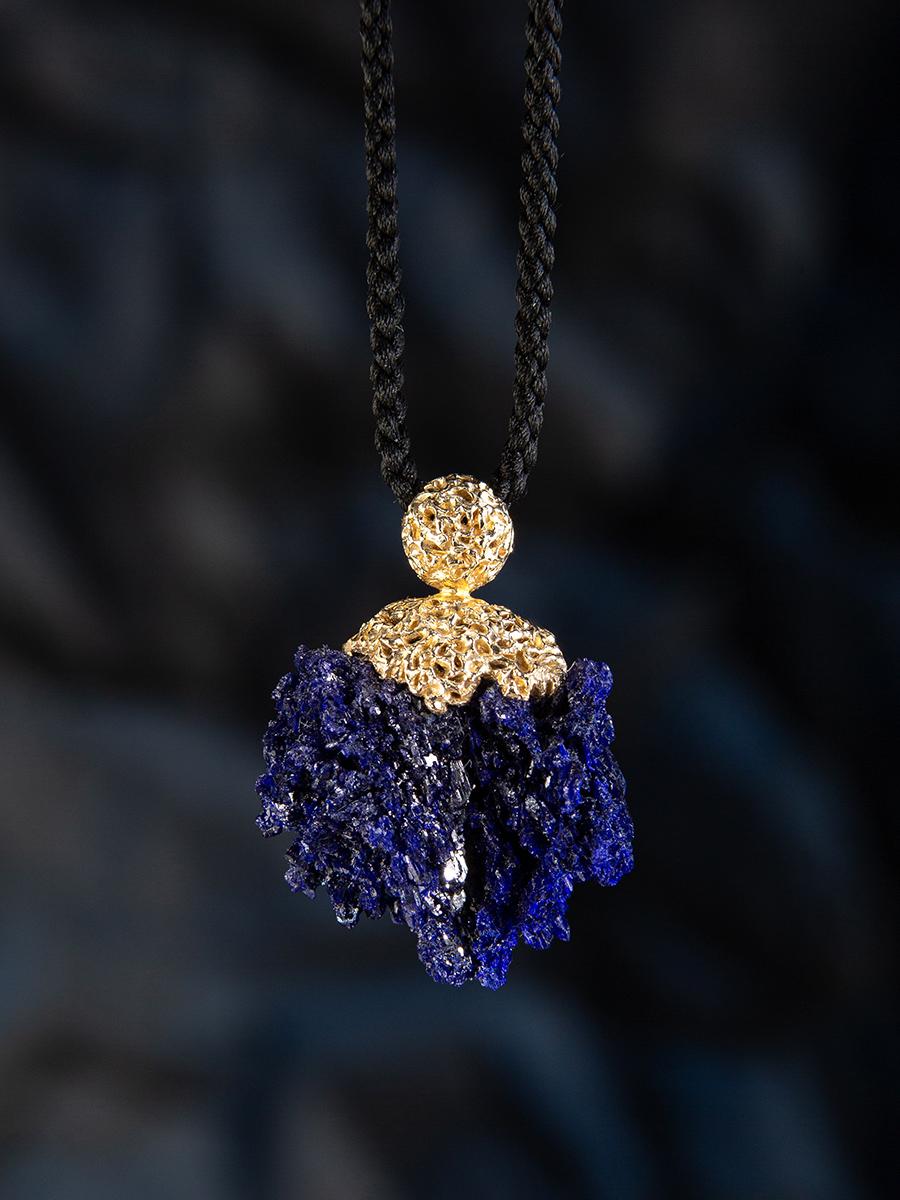 Azurite Crystals Gold Pendant Raw Uncut Moroccan Stone Ultramarine Magic Healing 6