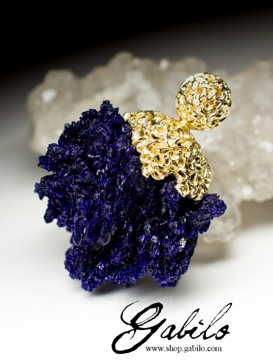 Azurite Crystals Gold Pendant Raw Uncut Moroccan Stone Ultramarine Magic Healing 8