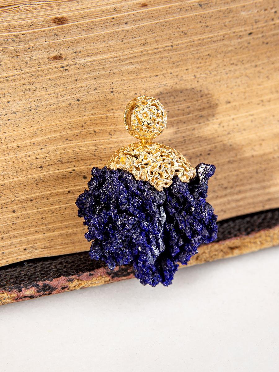 Azurite Crystals Gold Pendant Raw Uncut Moroccan Stone Ultramarine Magic Healing 1