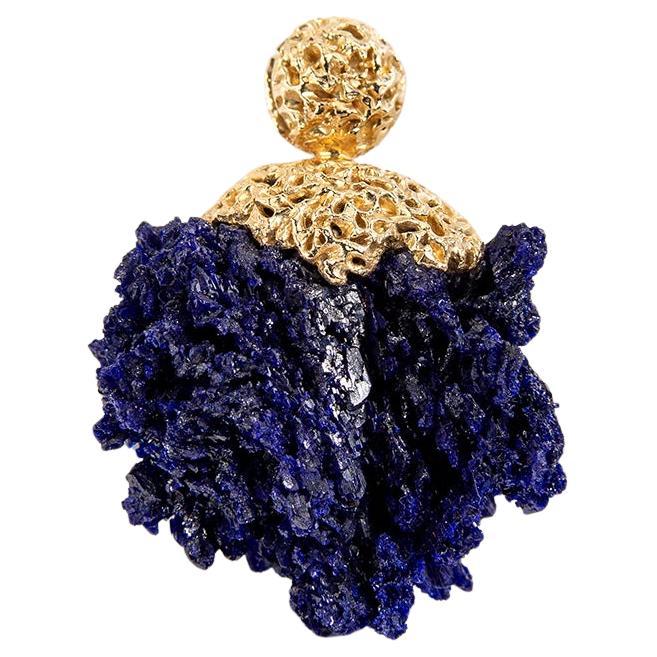 Azurite Crystals Gold Pendant Raw Uncut Moroccan Stone Ultramarine Magic Healing