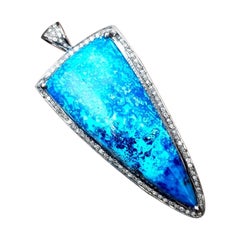 Azurit-Diamant-Cabochon-Halskette, Azurit 925 Silber Anhänger 2