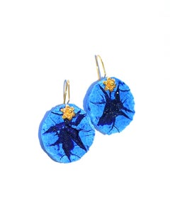 Boucles d'oreilles géode d'Azurite en or jaune massif 18K