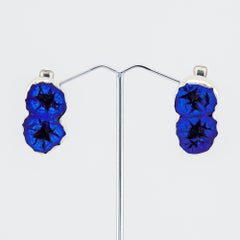 Azurite geode silver huggie earrings, Navy blue gemstone earrings