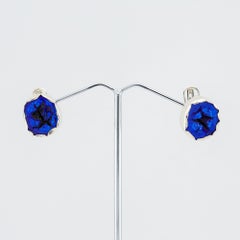 Azurite geode silver huggie earrings, Navy blue gemstone earrings