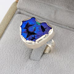 Azurite geode silver ring, size 7
