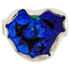 Azurite geode silver ring, size 7
