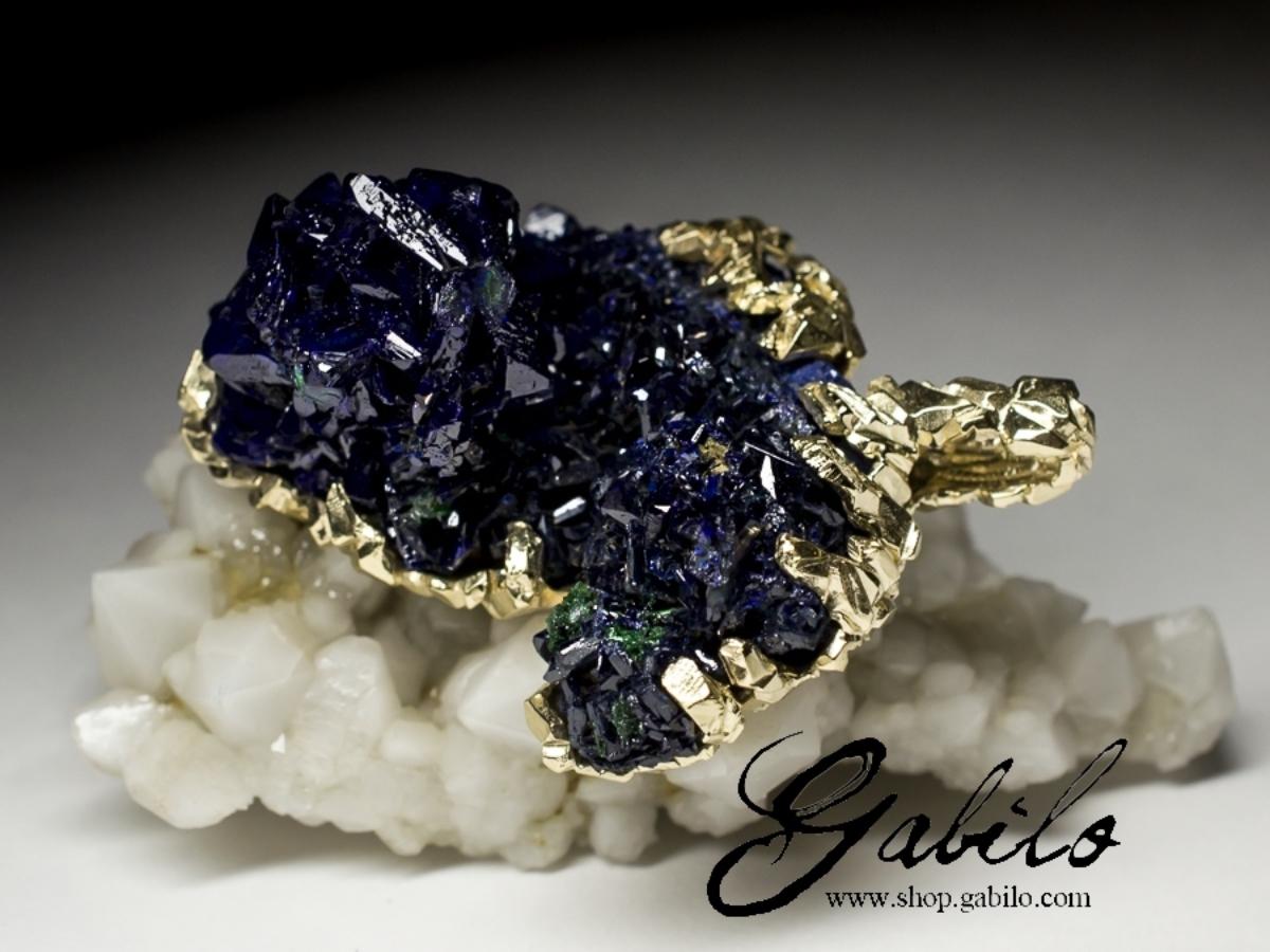 Azurite Gold Pendant Raw Uncut Crystals Healing Natural Stone Nugget Indigo Blue 6
