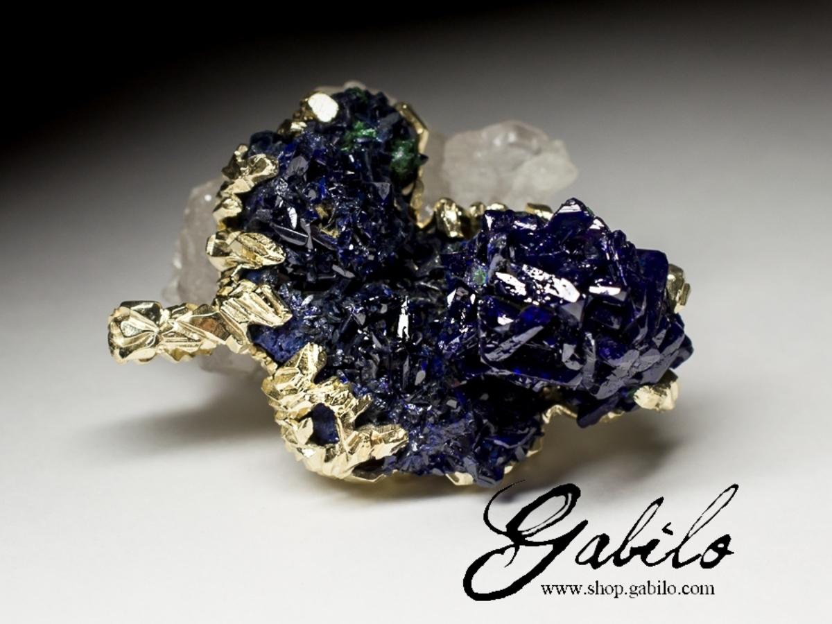 Azurite Gold Pendant Raw Uncut Crystals Healing Natural Stone Nugget Indigo Blue 7