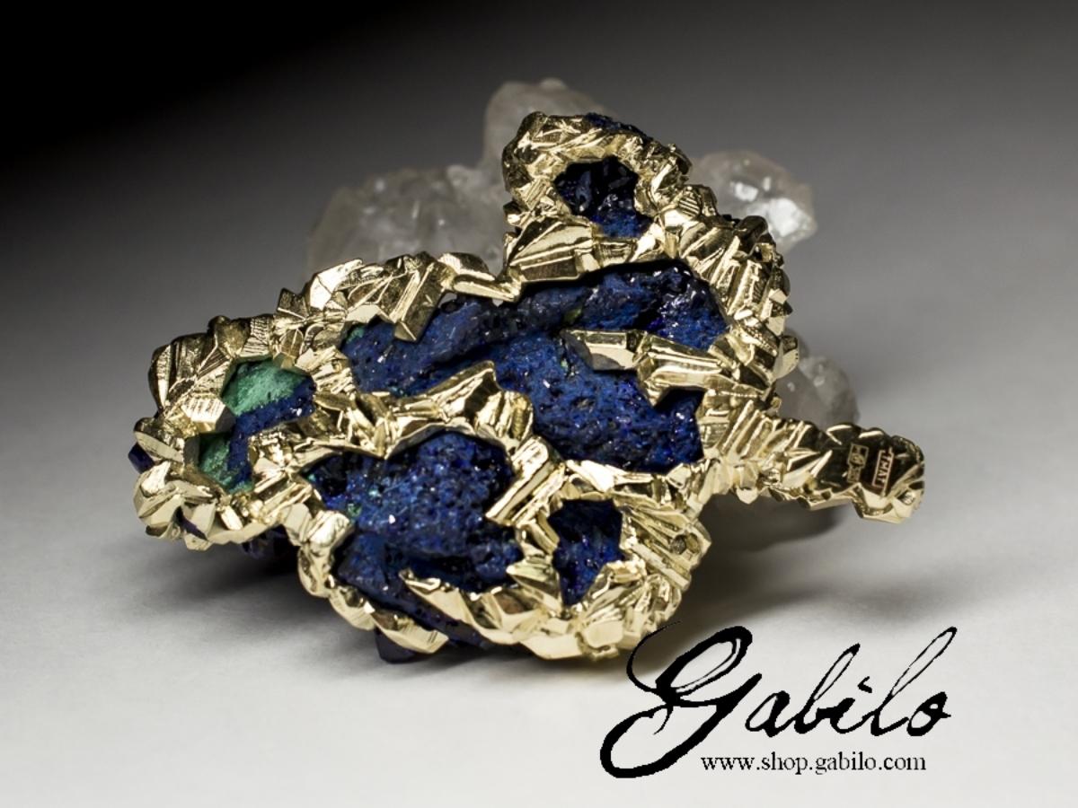 Artisan Azurite Gold Pendant Raw Uncut Crystals Healing Natural Stone Nugget Indigo Blue