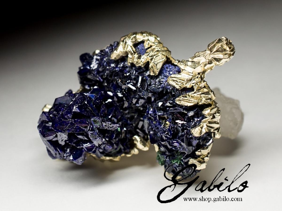 Azurite Gold Pendant Raw Uncut Crystals Healing Natural Stone Nugget Indigo Blue 4
