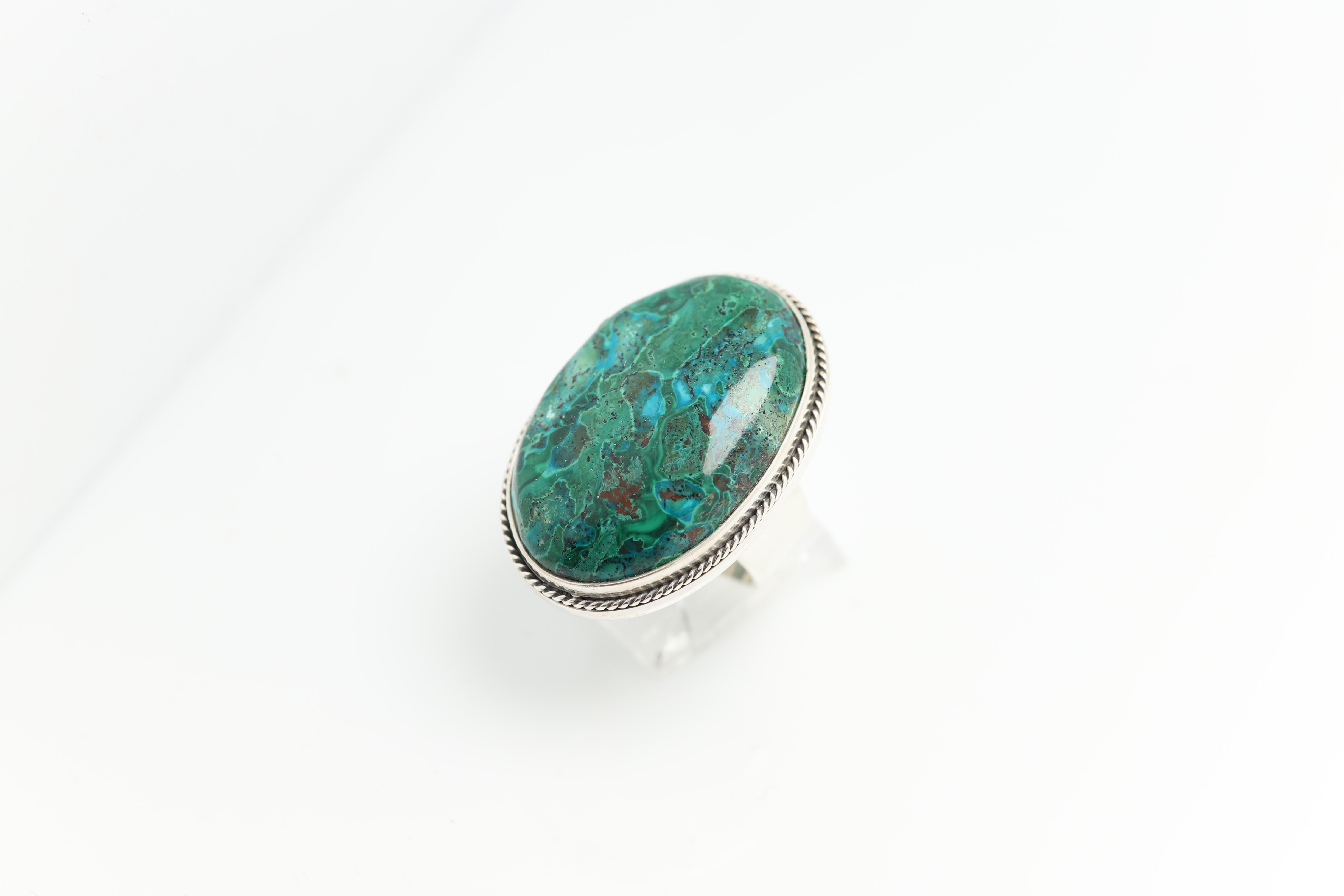 Azurite-Malachite Natural Stone Set Pendant and Ring Sterling Silver 925 For Sale 5