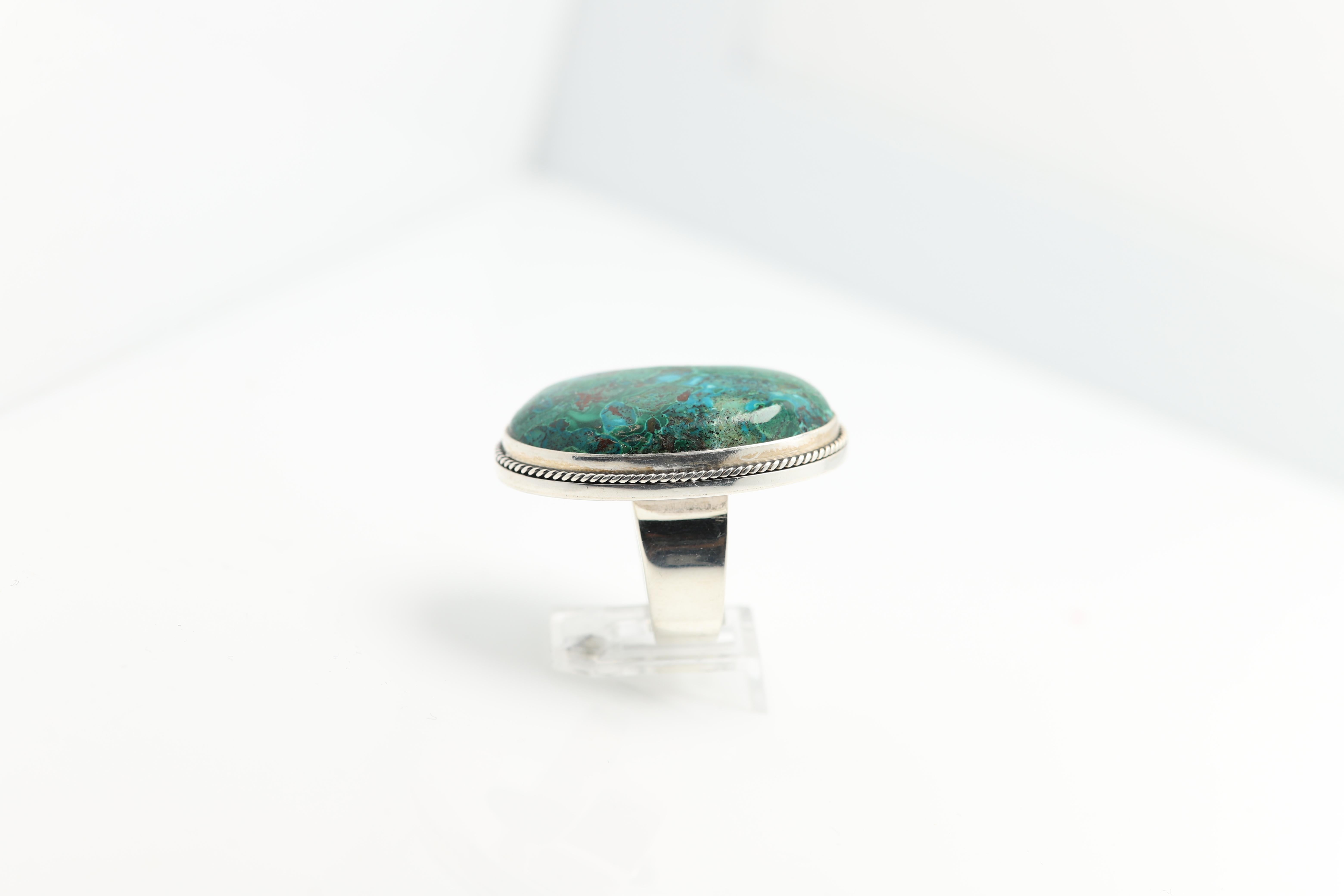 Azurite-Malachite Natural Stone Set Pendant and Ring Sterling Silver 925 For Sale 6