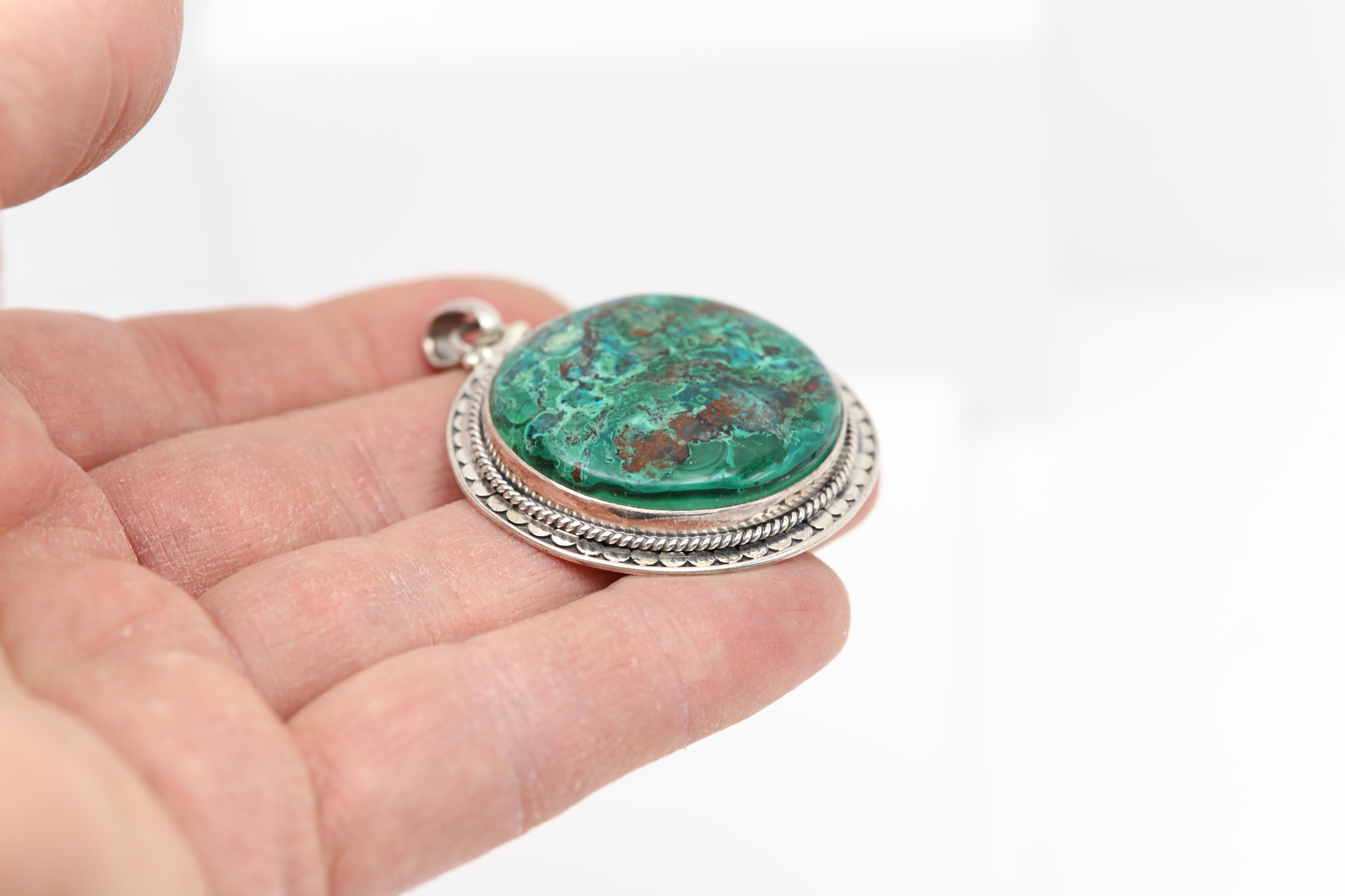 Azurite-Malachite Natural Stone Set Pendant and Ring Sterling Silver 925 For Sale 8