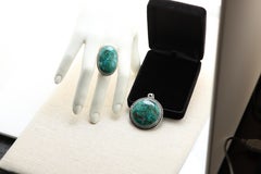 Azurite-Malachite Natural Stone Set Pendant and Ring Sterling Silver 925