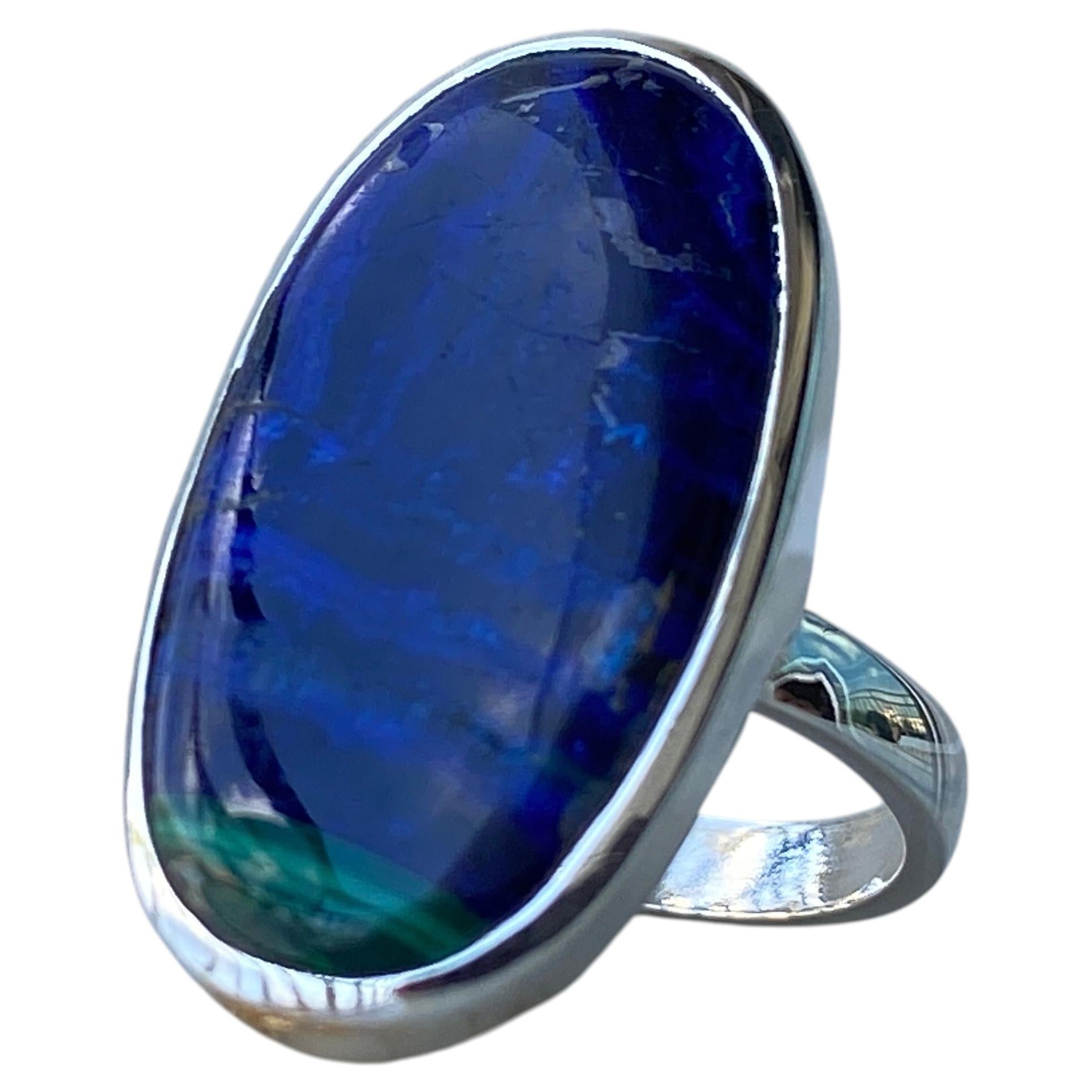 Anello in argento con azurite e malachite