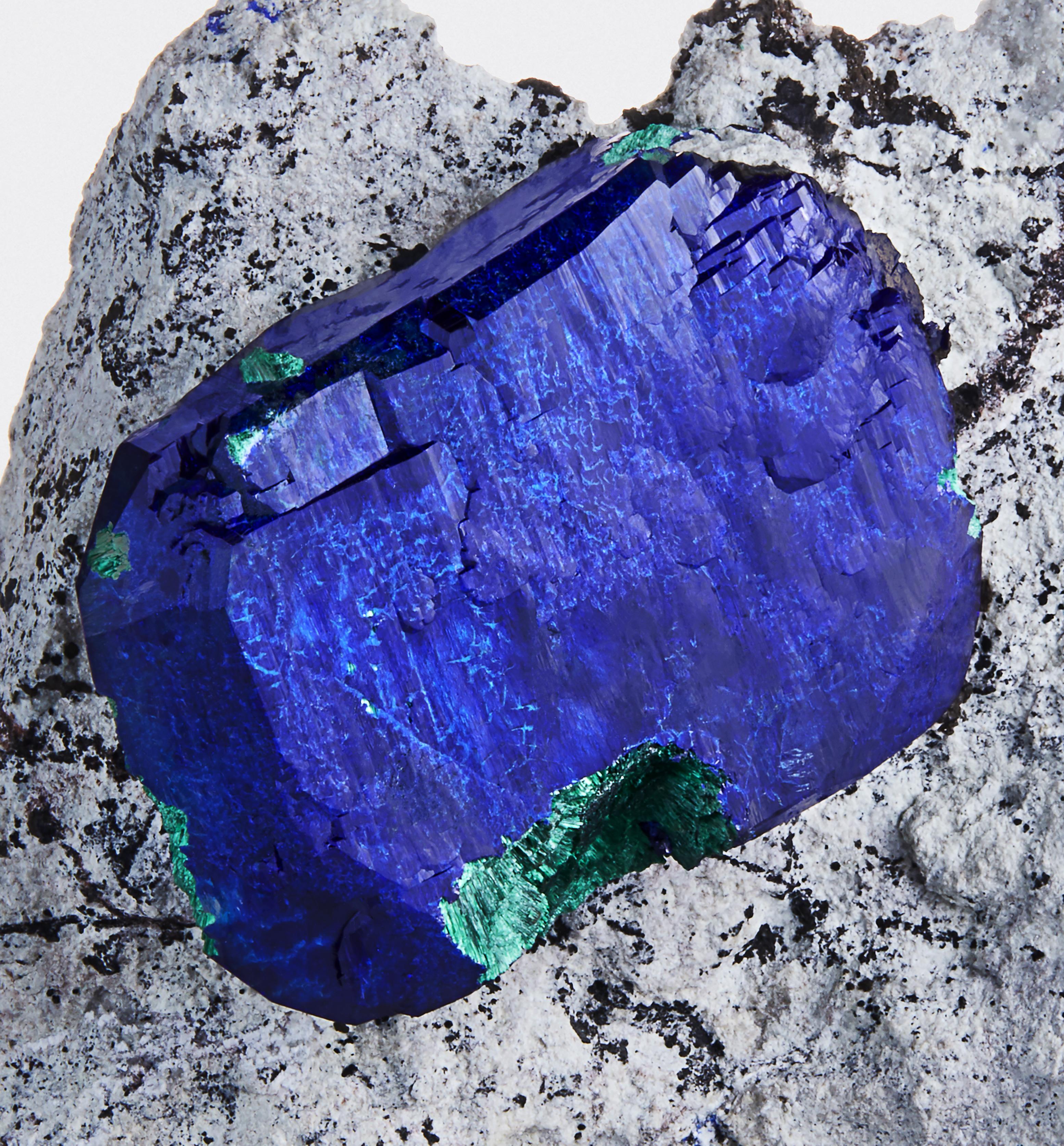 Azurite, Milpillas Mine, Cuitaca, Santa Cruz Municipality, Sonora, Mexico
Measures: 8 cm tall x 7.5 cm wide

This Azurite was found in the most important pocket, the Electric Blue Pocket. Azurites from this unique discovery exhibit a rare and