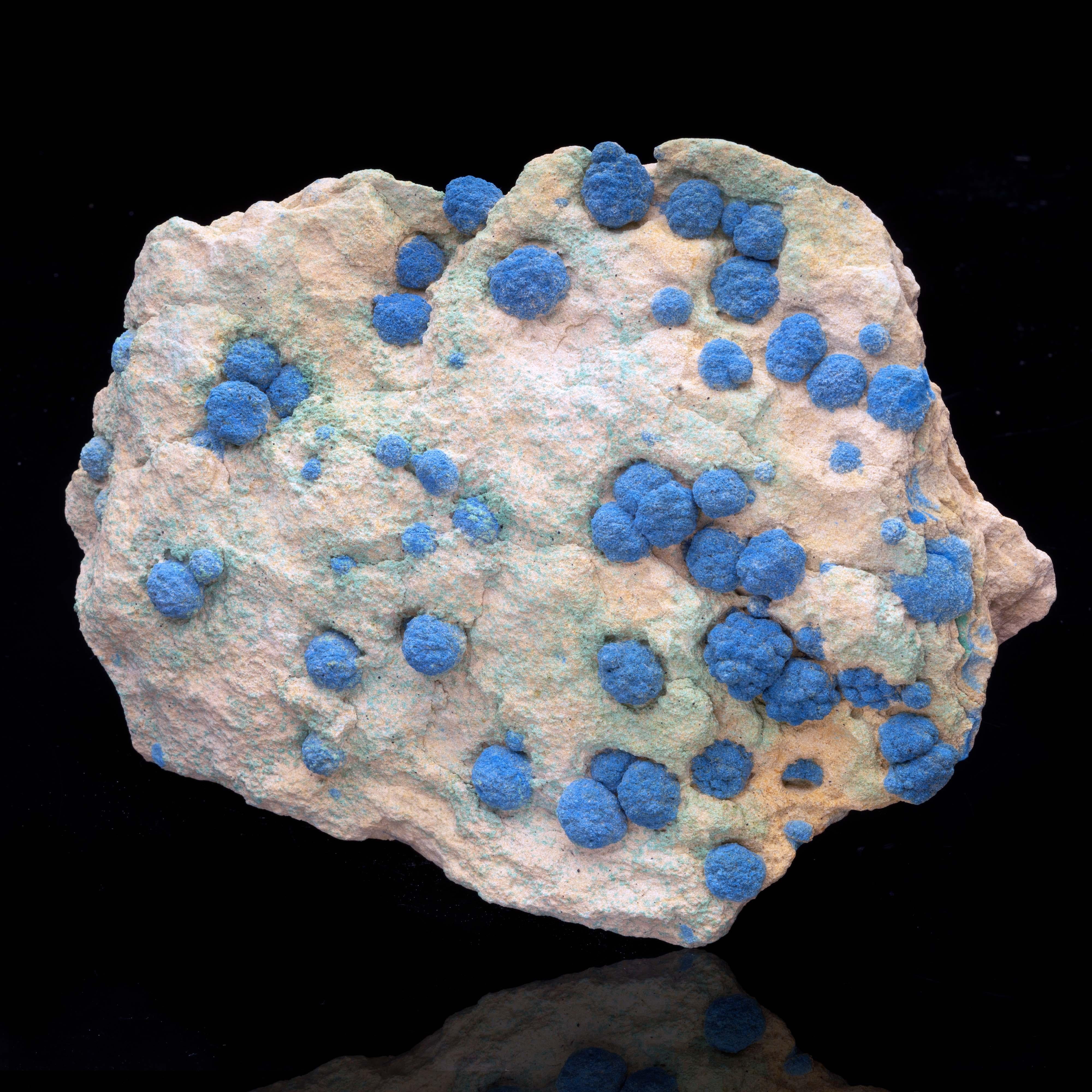 Bereichern Sie Ihre Sammlung mit diesem mineralogischen Klassiker aus der Big Indian Mine in San Juan County, Utah. Die brillant pigmentierten blauen Azurit-Konkretionen oder 