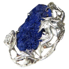 Azurite Raw Crystal Silver Pendant Art Nouveau style Jewelry gift Vintage style