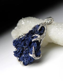 Azurite Silver Pendant Raw Crystal Healing jewelry Blue Navy valentines day gift