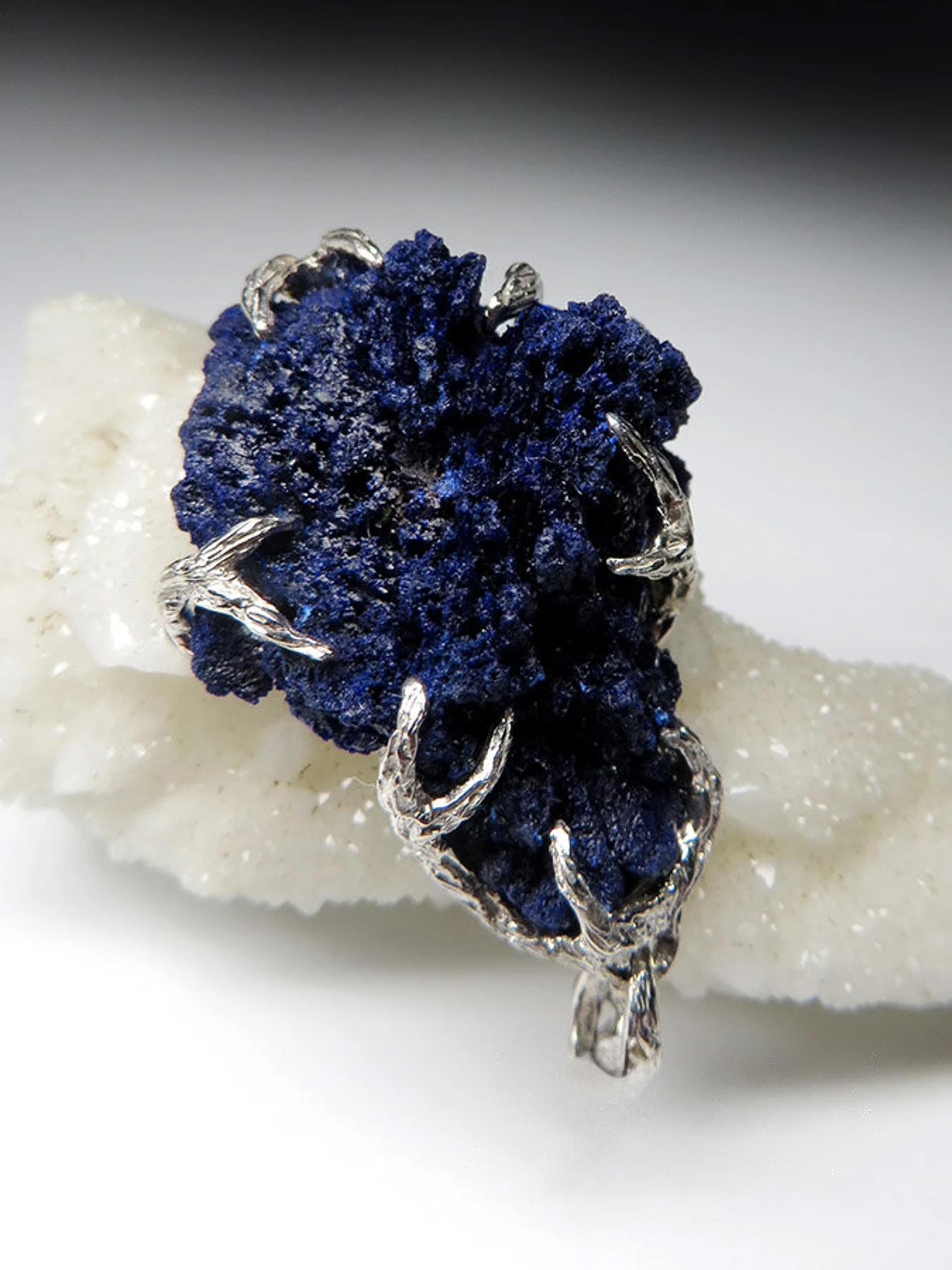 Azurite Silver Pendant Raw Crystal Healing jewelry Blue Navy valentines day gift For Sale 1