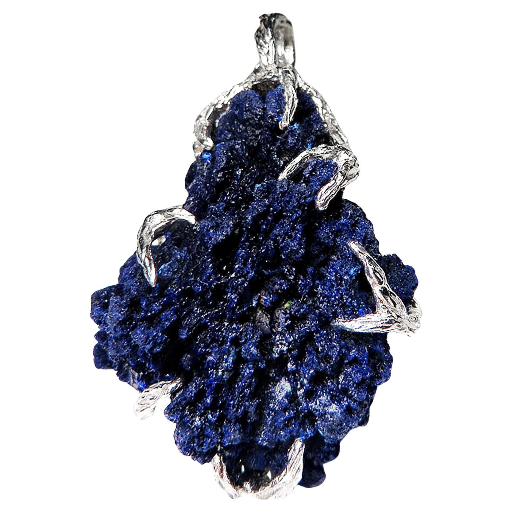 Azurite Silver Pendant Raw Crystal Healing jewelry Blue Navy valentines day gift