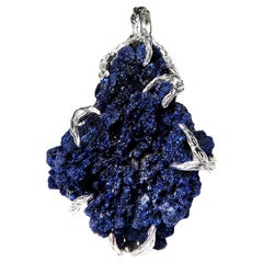 Azurite Silver Pendant Raw Crystal Healing jewelry Blue Navy valentines day gift