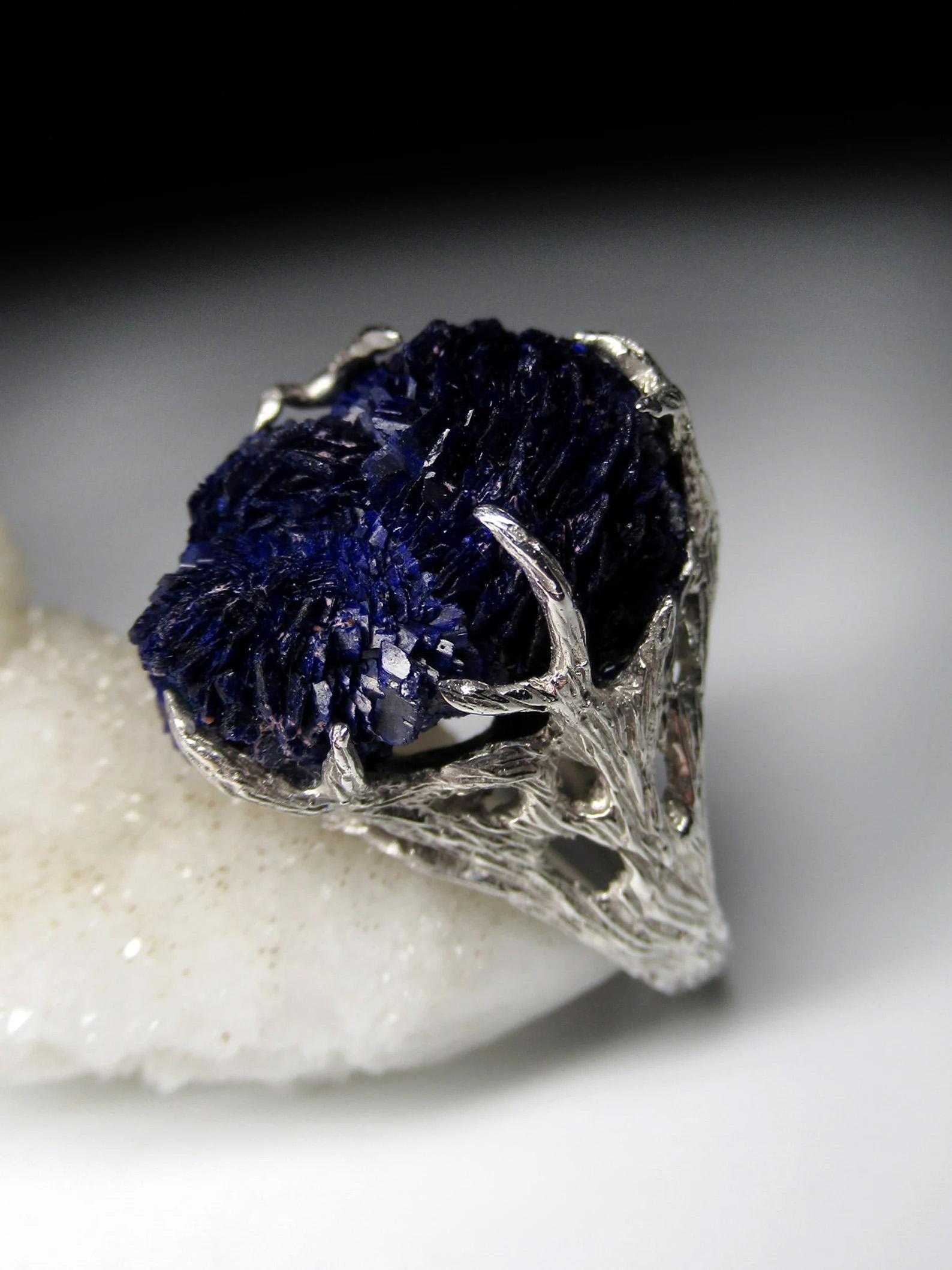 Azurit Silber Ring Amazing Rare Natural Blue Raw Azurite Kristalle Edelstein  im Zustand „Neu“ im Angebot in Berlin, DE