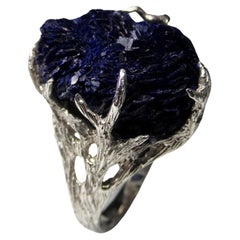 Azurite Silver Ring Amazing Rare Natural Blue Raw Azurite Crystals Gemstone 