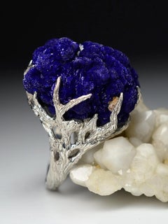 Azurite Silver Ring Rare Natural Raw crystal Blue healing jewelry gift idea art