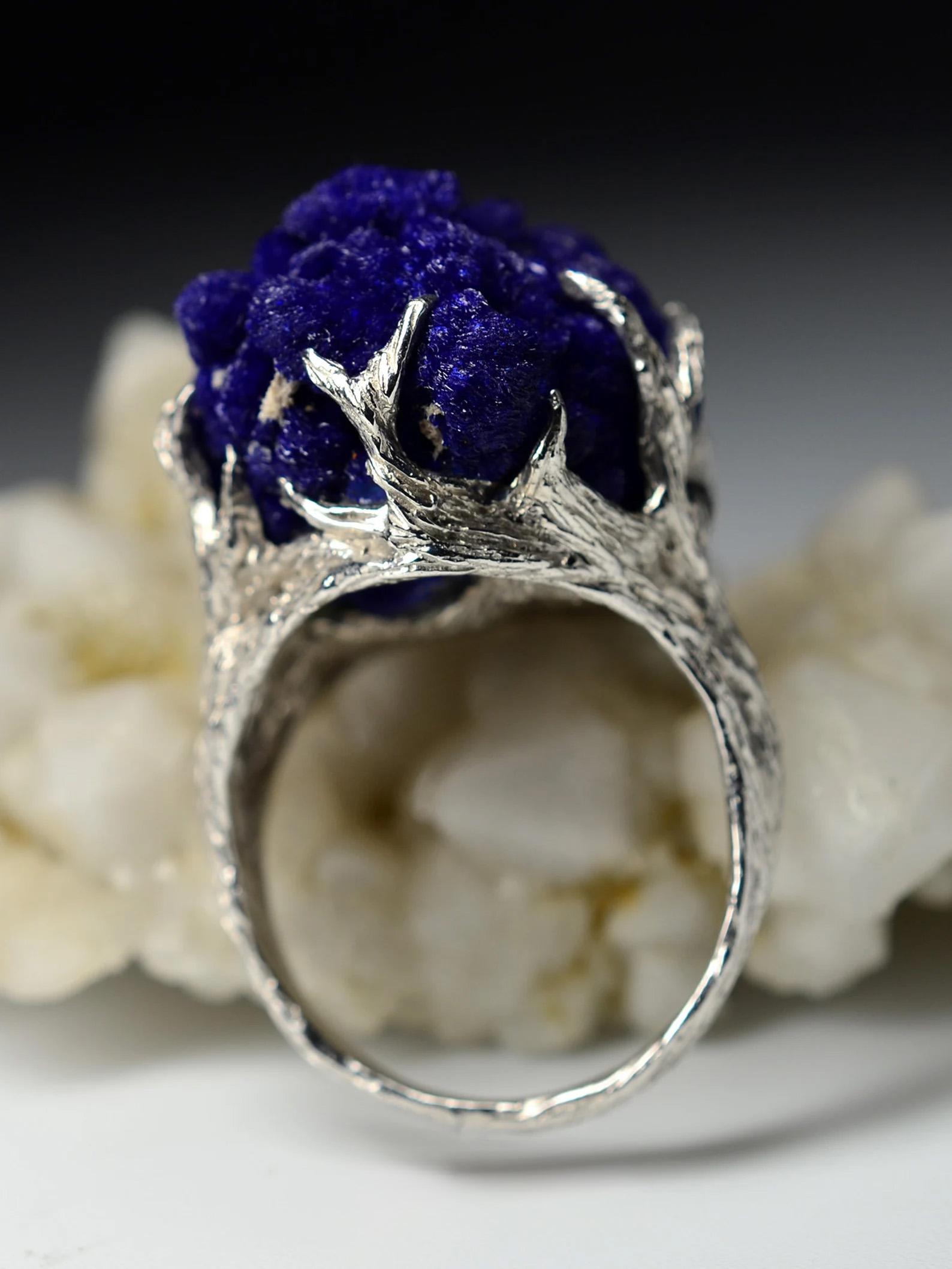 Women's or Men's Azurite Silver Ring Rare Natural Raw crystal Blue healing jewelry gift idea art For Sale