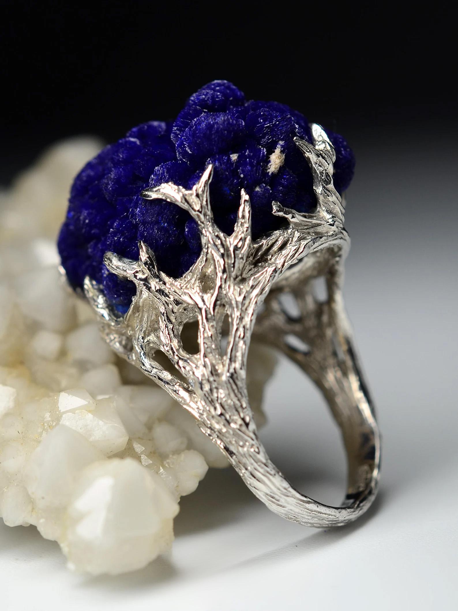 Azurite Silver Ring Rare Natural Raw crystal Blue healing jewelry gift idea art For Sale 2