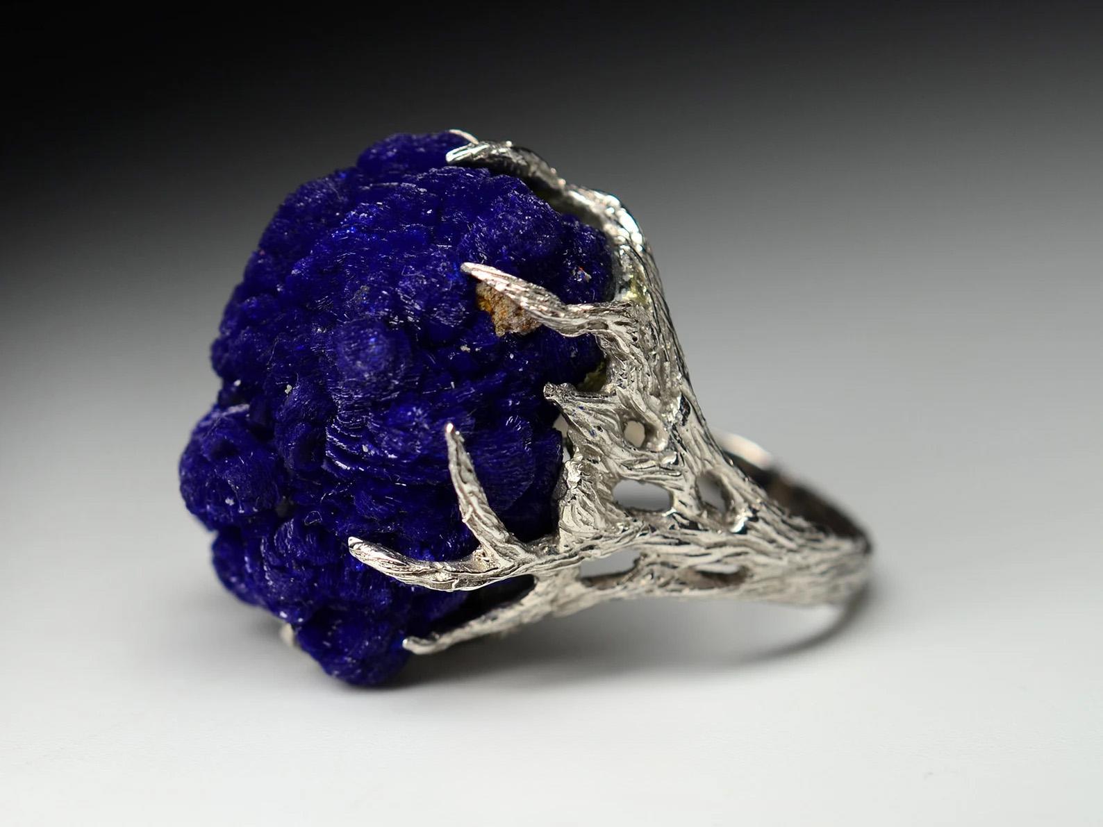 Azurite Silver Ring Rare Natural Raw crystal Blue healing jewelry gift idea art For Sale 3