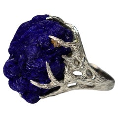 Bague en argent azurite rare, cristal brut naturel, bijou de guérison bleu cadeau art