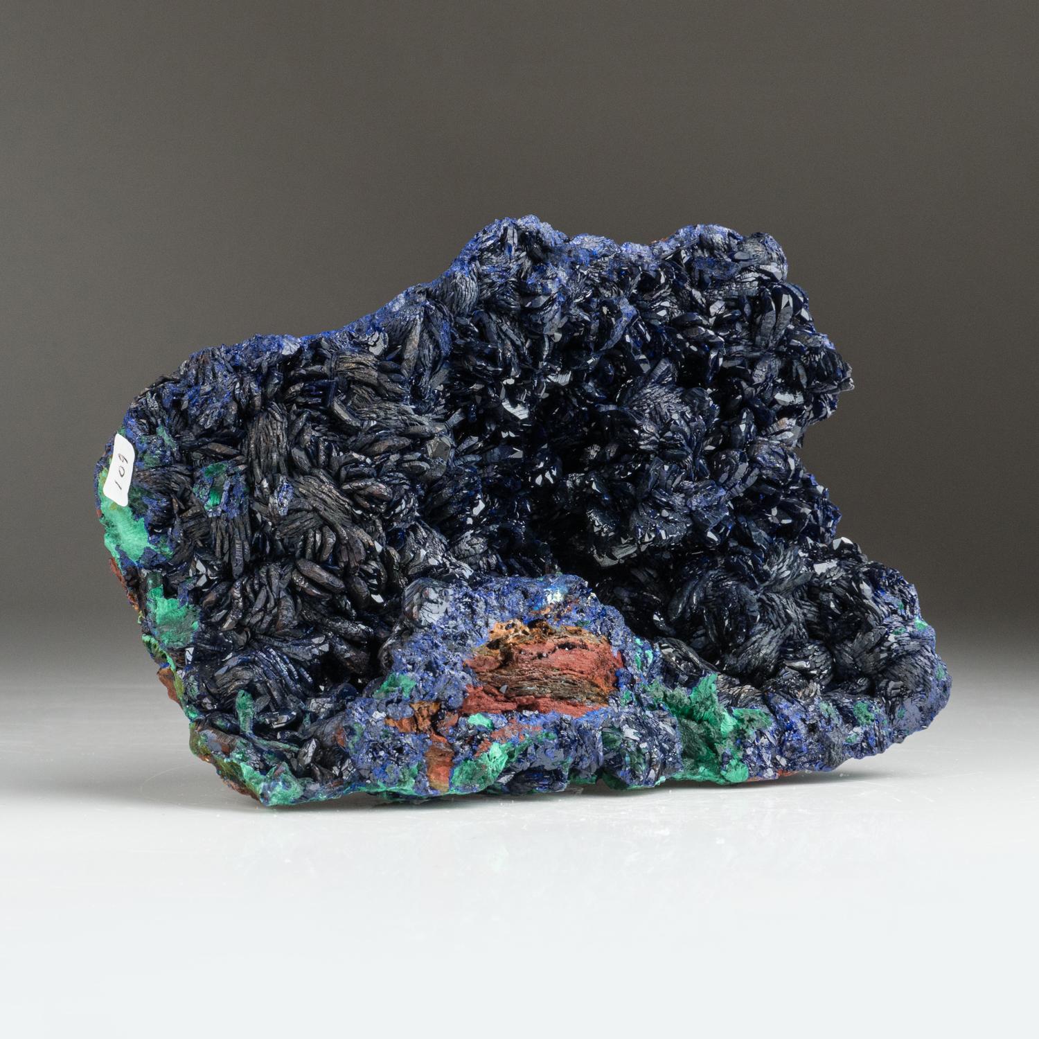 Azurite Mineral Crystal with Malachite from Anhui, China In Excellent Condition For Sale In New York, NY