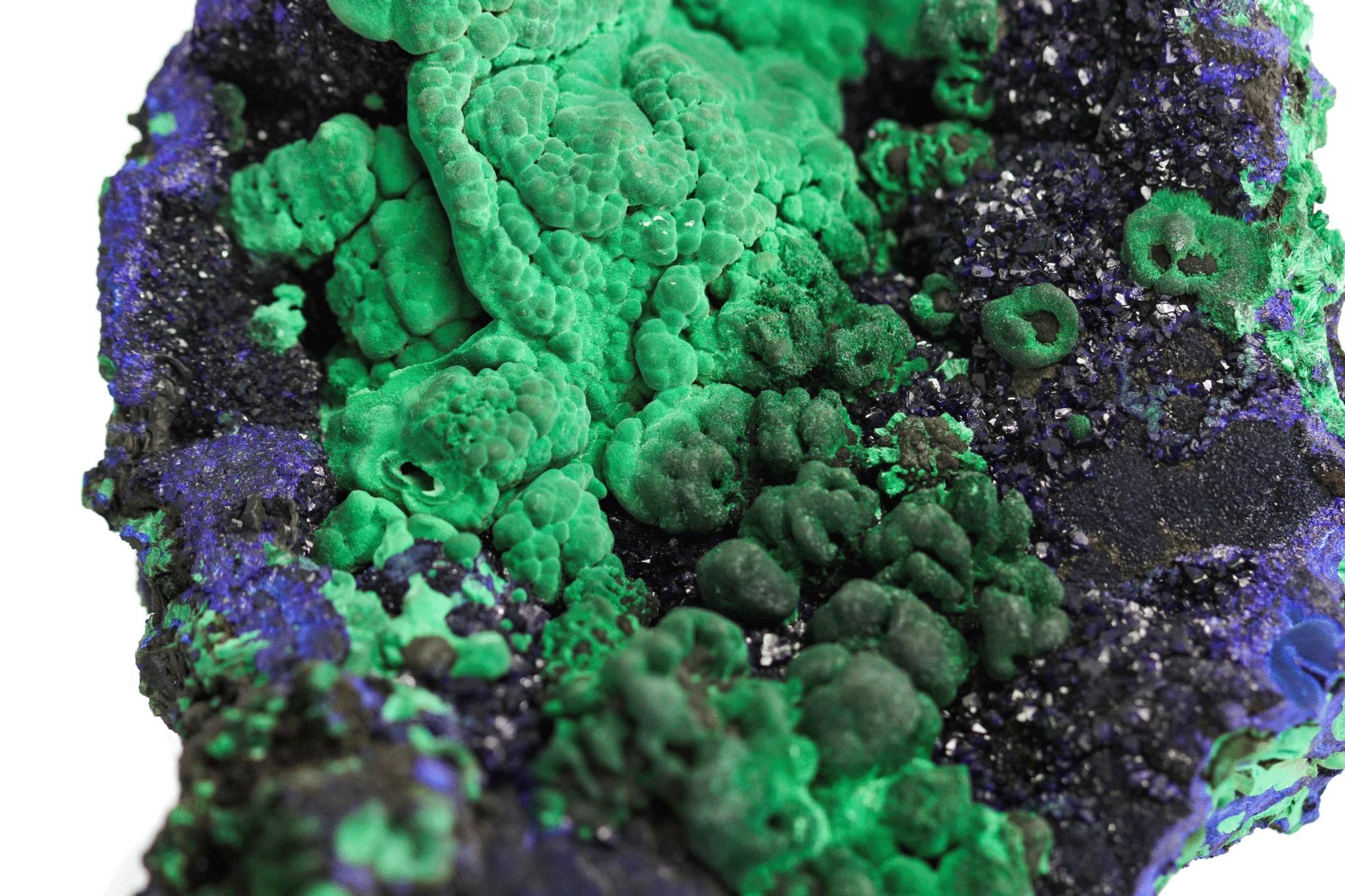Crystal Azurite with Malachite from Liufengshan Mine, Chizhou Prefecture, Anhui Province For Sale